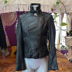 MUUBAA black genuine leather zip up leather moto jacket